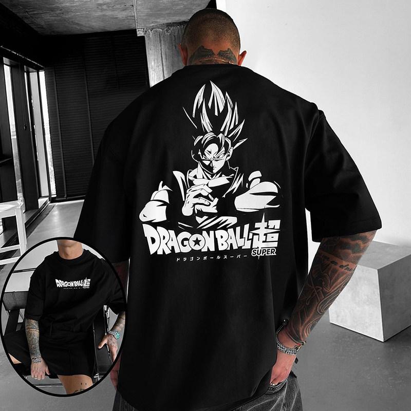 Dragon Ball Anime Trendy Casual Direct Spray Printed Heavy Cotton Short Sleeved Tshirt Mens Trendy Brand American Top Trendy