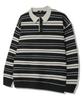 TRILLION Washable Striped Button Collar Neck Knit [Black]