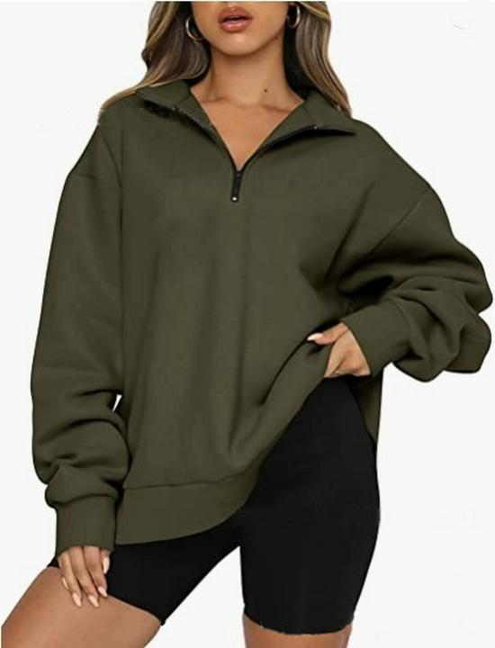 Women's Half-Zip Fleece-Lined Sweatshirt: European and American Autumn/Winter Casual Long Sleeve Top