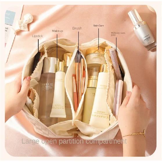 New Plaid Cosmetic Pu Bag Pillow Makeup Pouch Womens Largecapacity Luxury Wash Bag Multifunctional Travel Toiletry Kit Handbag