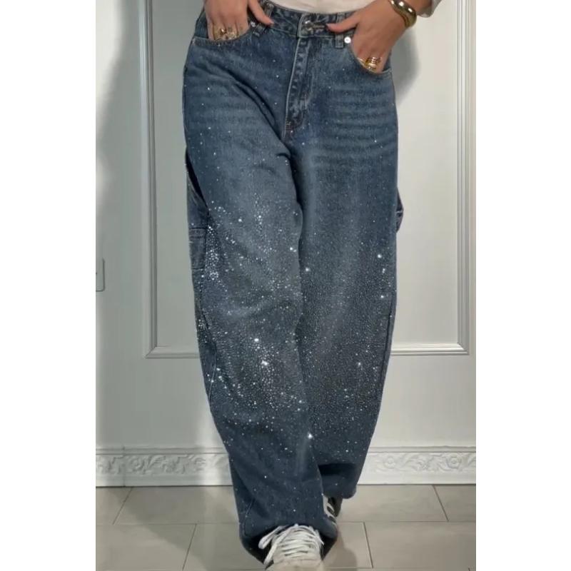 Neue Damenmode Stern Strass Jeans, Funkelnde Bling Bling Denim Hose für Lässigen Chic Tägliche Kleidung