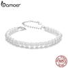 BAMOER White Pearl Bracelets for Women 925 Silver Adjustable Clasp Chain Faux Pearl Beaded Bracelets Bridal Wedding Jewelry
