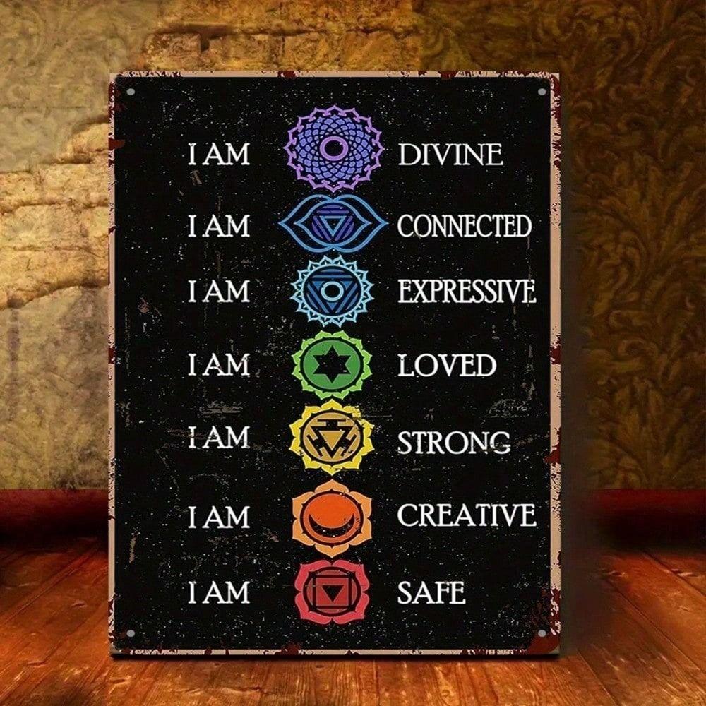 Arte da Parete Metallica Vintage con Energia dei Chakra Decorazione per Sala Yoga Cartello in Latta
