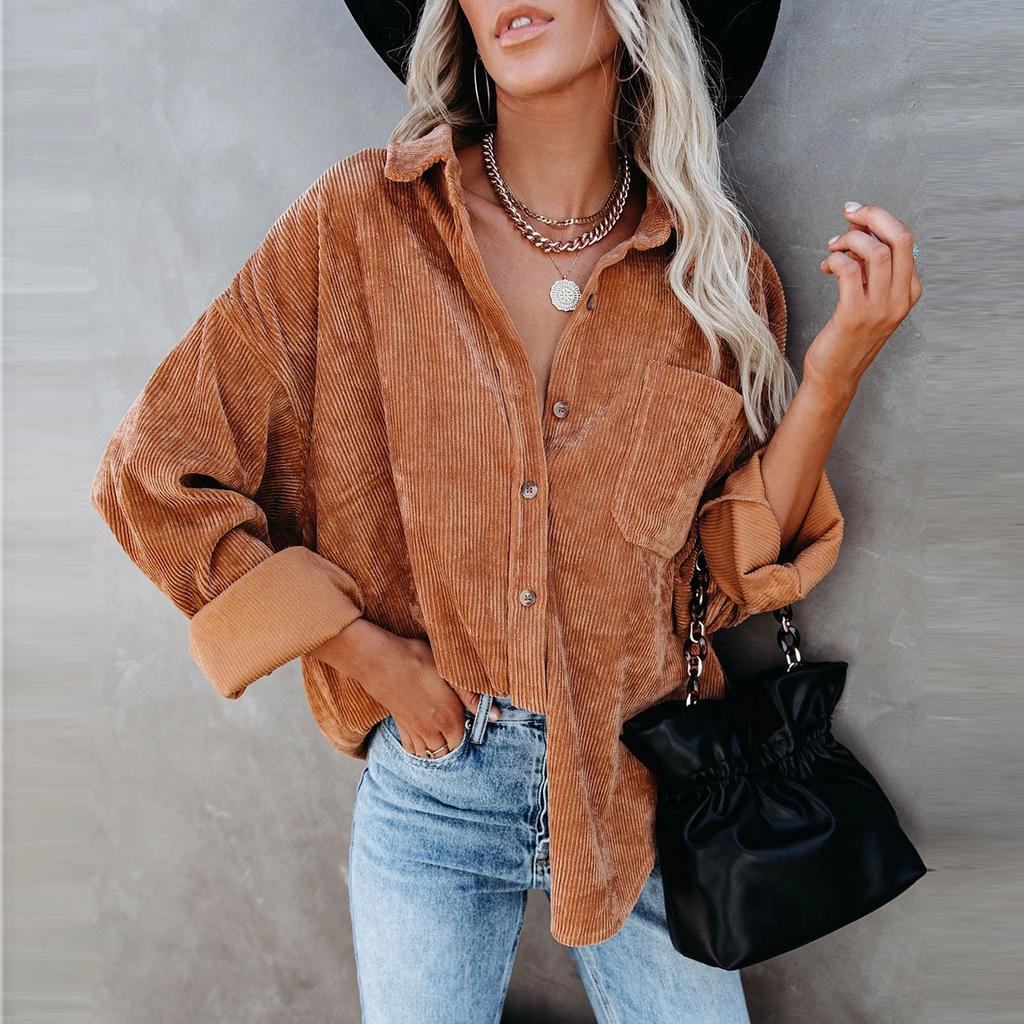 Dame uformelle V-hals Langermet knapp Corduroy95% polye Uformell bluse frakk topper