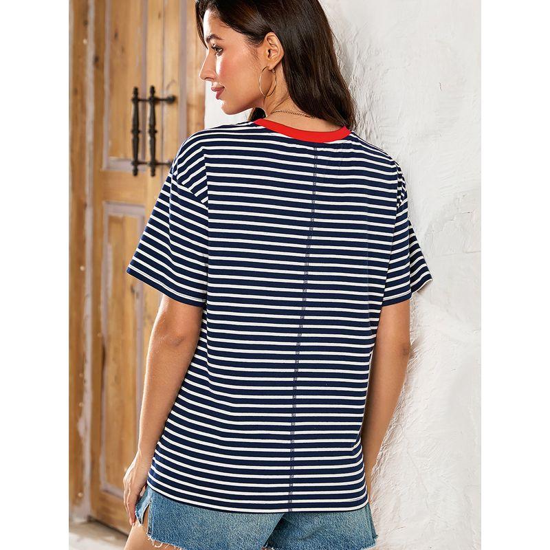 Acelitt Casual All-matching O-neck Pullover Women 2025 Summer New Stripe Print Short Sleeve T-shirt