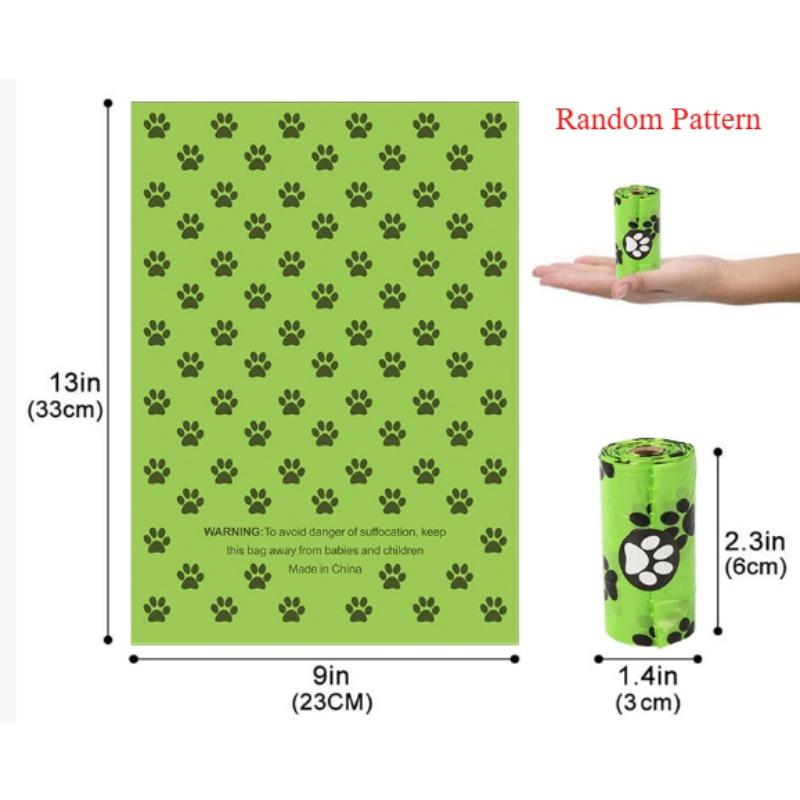 8/12 rouleaux sacs épais pour merde: anti-fuite pour chien, en plein air, motif empreinte vert