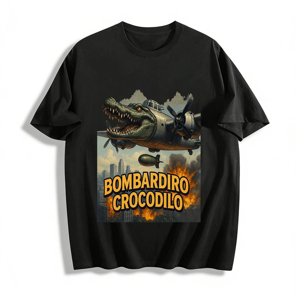 Crocodile Bomber Graphic Tee Funny Retro Cool Casual Shirt Pure cotton T-shirt XXS