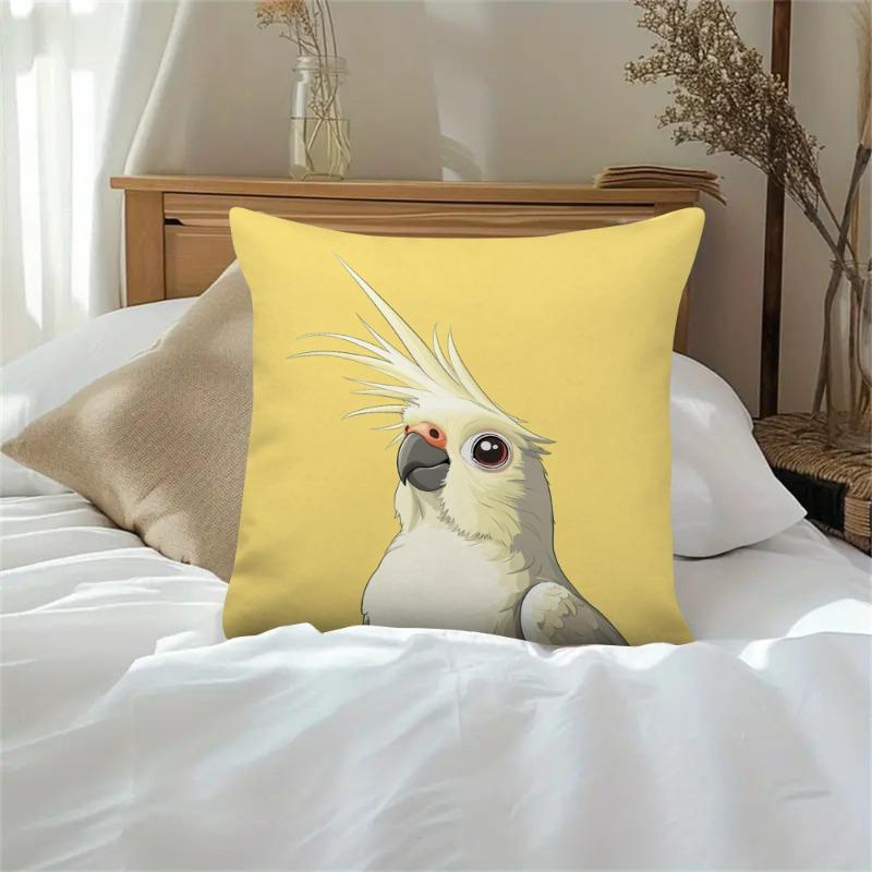 1Pc Cockatoo Bird Pillow Cover, Yellow Background Animal Design Cushion Case For Living Room Bedroom Home Decor Gift