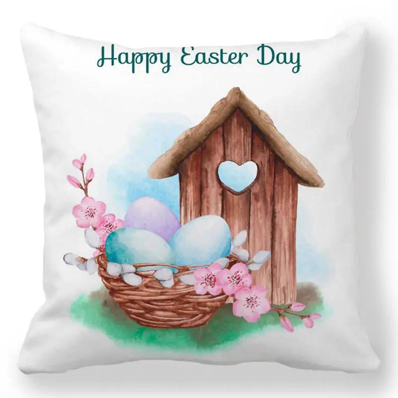 Easter Decorative Pillowcase Cartoon Egg Rabbit Flower Print Cushion Cover Bedroom Room Home Decor 45X45 Cm