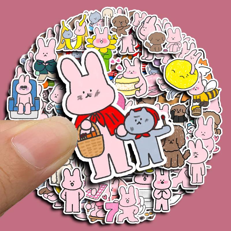 Pink Rabbit & Brown Bear Animal Pattern Large Journal & Phone Case Stickers - 100 Sheets