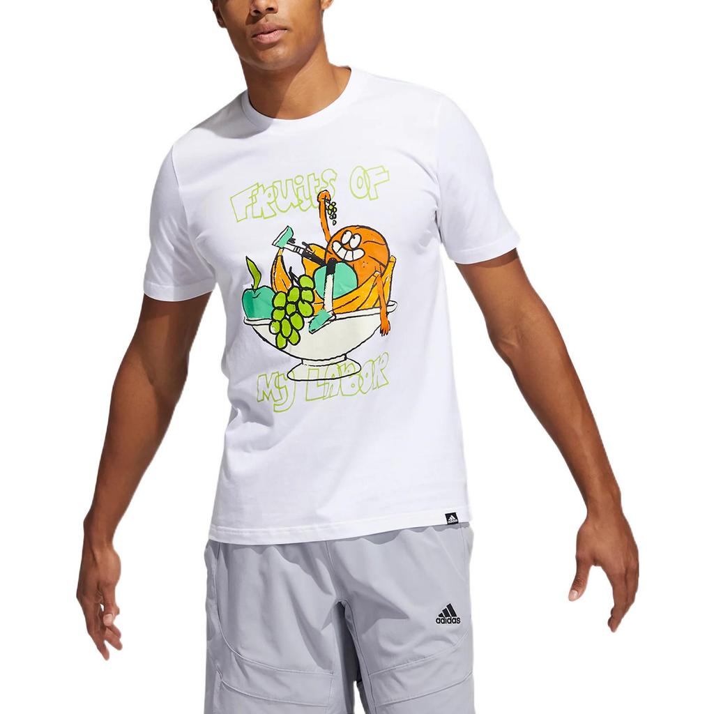 adidas Cartoon Print Letter Pattern Round Neck Short Sleeve T-Shirt Men Tops White GS7213