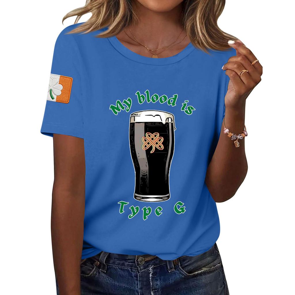 Women's Fashion Casual Printed Short Sleeve Round Neck Pullover Tops