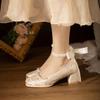 Spring and Summer Women's Single Shoes Thick Heel Republic of China Style Shoes with Cheongsam Versatile Temperament Ancient Hanfu Wedding Bridesmaids