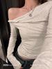 Women's Korean Style Twisted One-Shoulder Slim Fit Long Sleeve Knit Top