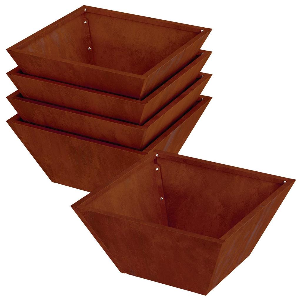 Garden Planter Set 5 Pcs Rustic Finish 35 X 35 X 15 Cm Weatherproof Steel