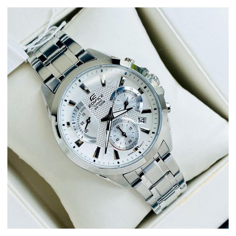 Casio EDIFICE series trend quartz movement stainless steel strap Japanese and Korean watch men's watch white dial EFV-580D-7AVU