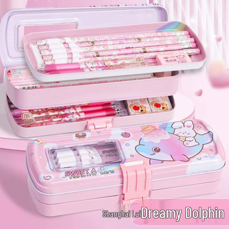 Three-Layer Multiplication Table Tin Pencil Box for Kids - Large Capacity for Elementary Students