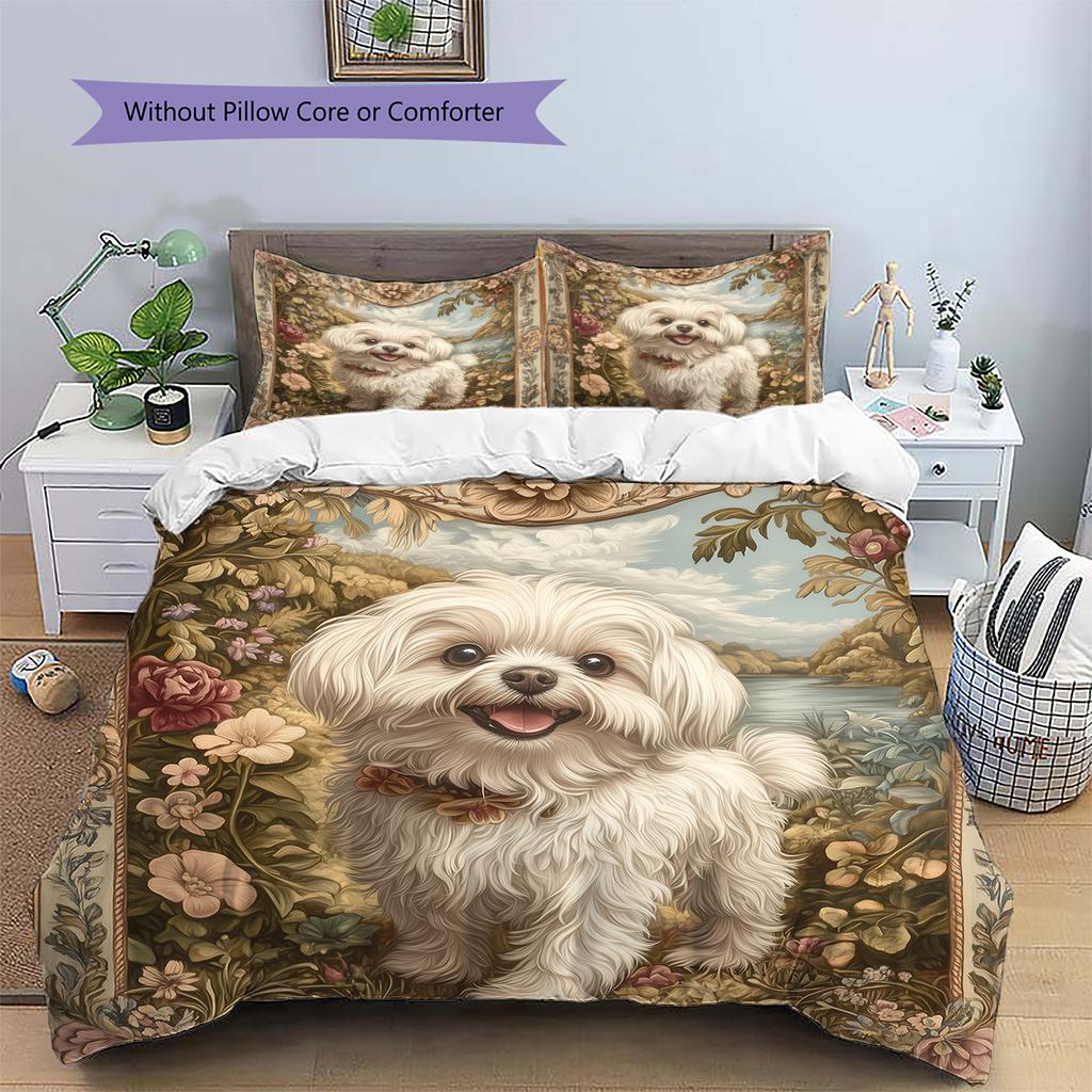 Maltese Pattern Bedding Home Decoration Birthday Gift (1 * Duvet Cover + 2 * Pillowcase, Without Core)