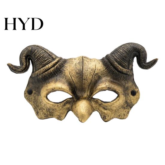 Foam Devil Mask Halloween Ram Horn Demon Mask, Horror Half Face Vintage Lightweight Gothic Masquerade for Cosplay Costume Party