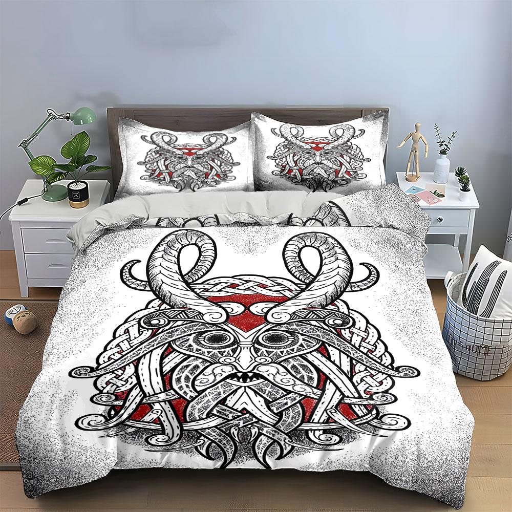 Horned Viking-inspired Face. Bedding Sets Duvet Cover Sets Duvet Covers Pillowcases(1 * Duvet Cover 2 * Pillowcases Without Duvet Insert)