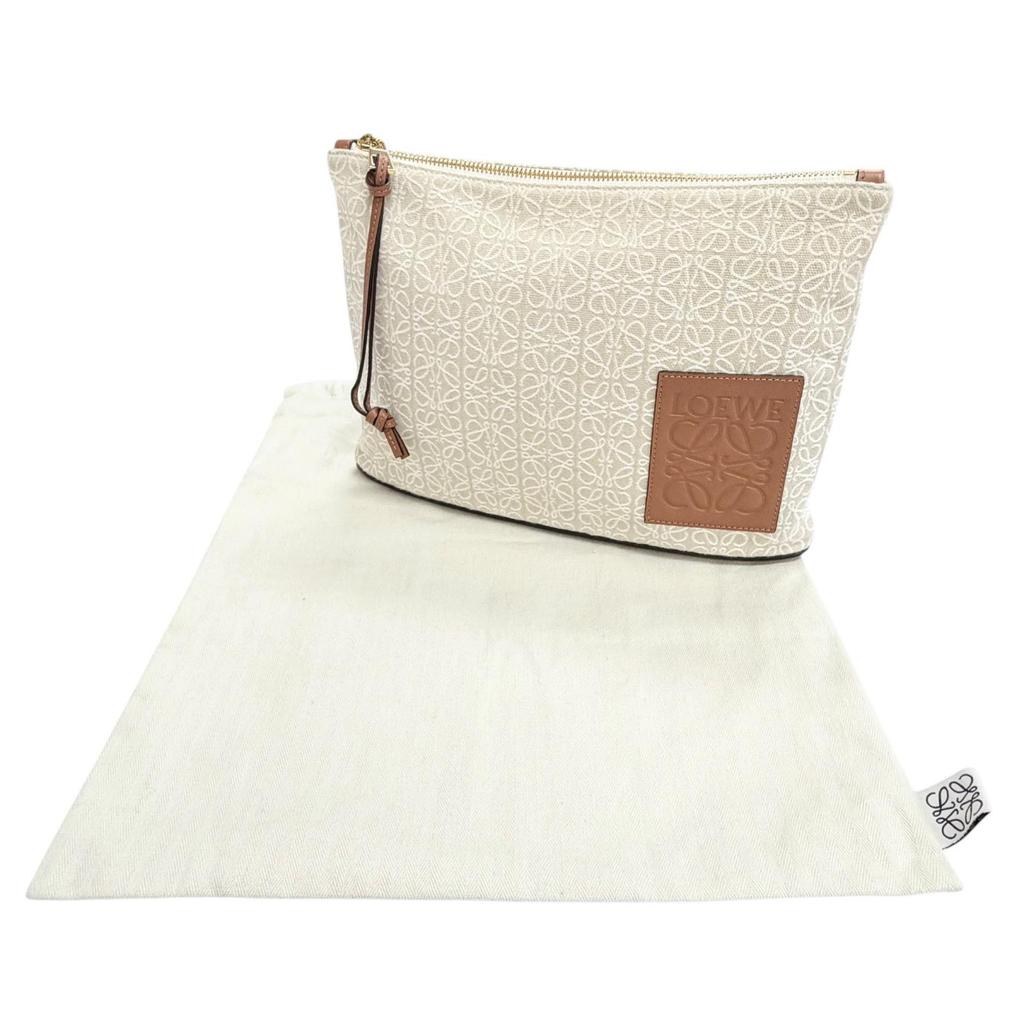 Great LOEWE Clutch Bag OBLONG POUCH Anagram Logo Leather Patch C821C63X05 Used