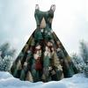 Women's Christmas Print Casual Fashion Round Neck Mid-Length Dress