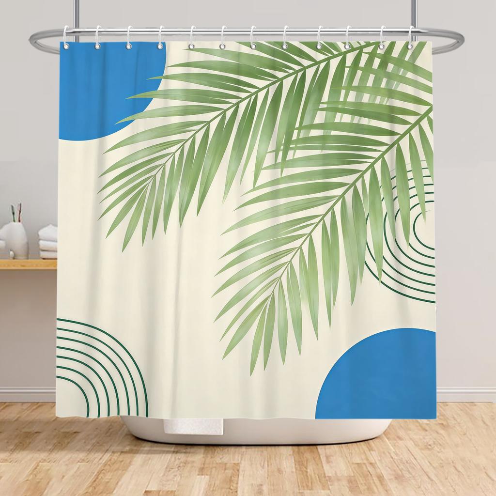 Nordic Style Tropical Leaves Shower Curtain Green Plant Art Waterproof Bath Curtains Polyester Fabric Decor Curtain with Hooks