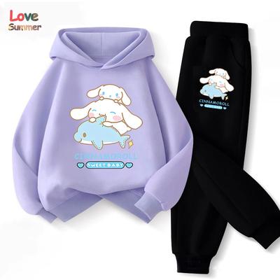 Roztomilá Cinnamoroll mikina nohavice 2ks Detské Kreslené Psie Oblečenie Dievča deti Mikina 2ks Súprava Mikina Dieťa Ležérna Tepláková súprava