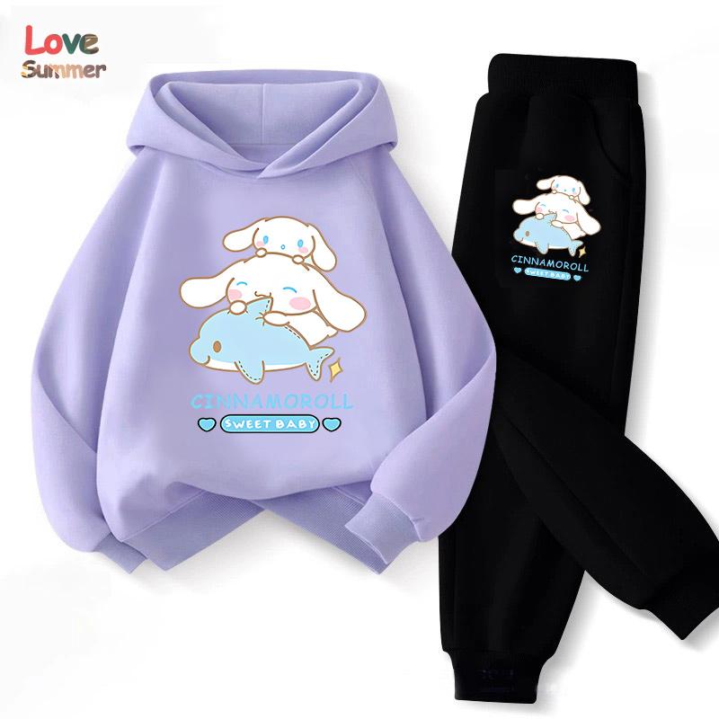 

Милий худі та штани Cinnamoroll 2 шт. Дитячий мультяшний одяг із собакою для дівчинки, дитячий світшот 2 шт., костюм з капюшоном, дитячий повсякденний спортивний костюм 160CM