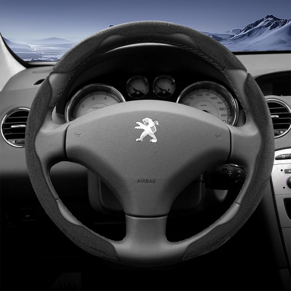 Vcxja9 Geschikt voor Peugeot Sports Suede Stuurwielhoes met Gespleten Drukknop Anti-Slip Ontwerp voor Modellen zoals 208 E-208, 2008 E-2008, 3008