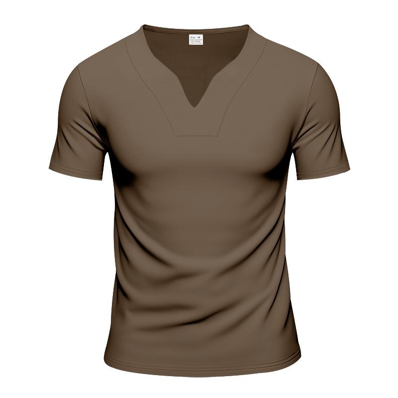 Summer V-neck Quick-drying Skin-friendly Loose Pure-color Short-sleeved Men’s T-shirts