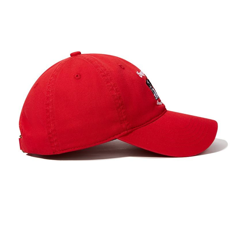 Baseball cap cute puppy embroidery retro red versatile visor production big head circumference cap