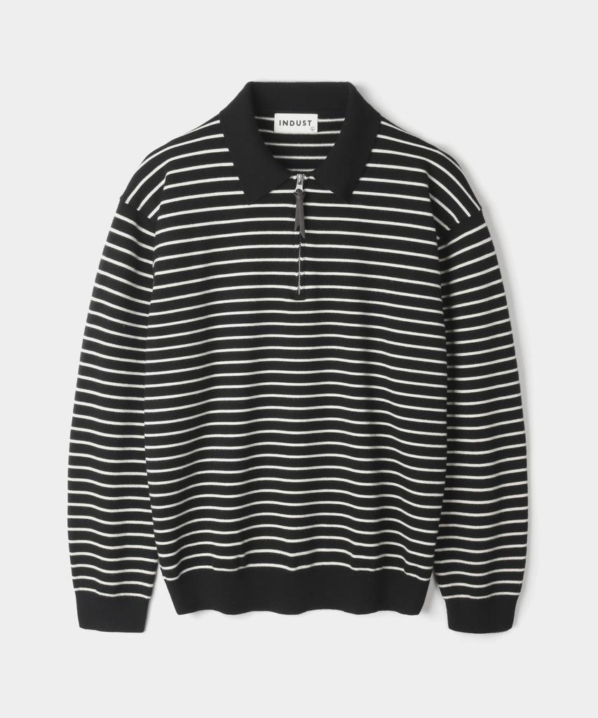 INDUST Striped Collar Half Zip Knit_6 Colors