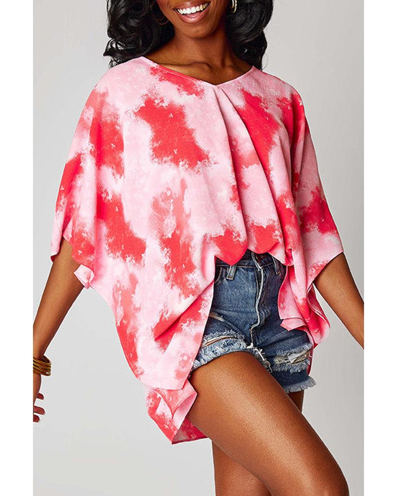 Azura Exchange Red Plus Size Tie-dye Print 3/4 Sleeve Tunic Top