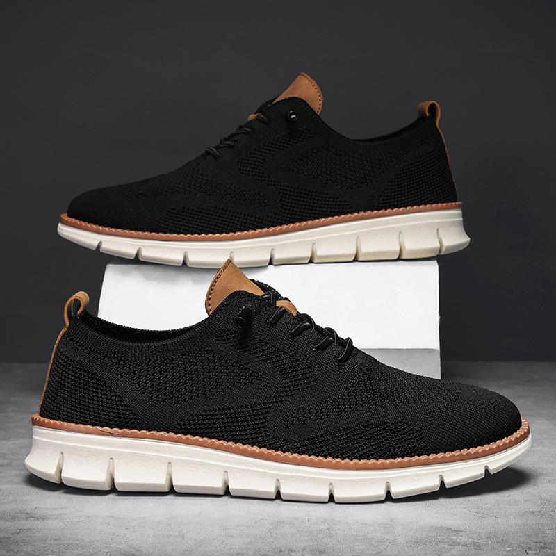 

2025 new fly-woven men s shoes summer breathable mesh breathable casual shoes soft-soled sports shoes British style men 47 чёрный