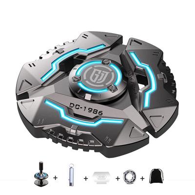 Shield Fidget Spinners, Gray Metal with Blue Luminous, Durable High Speed Silent Bearing, Finger Hand Spinner for Adults & Kids (Flashlight Included)