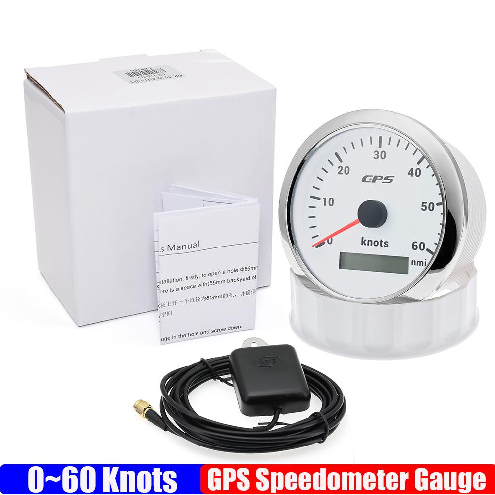 7 Color Backlight 0~30 Knots 85MM GPS Speedometer Gauge with GPS Antenna 0~60 Knots Odometer for Marine Car Boat Yacht 12V24V