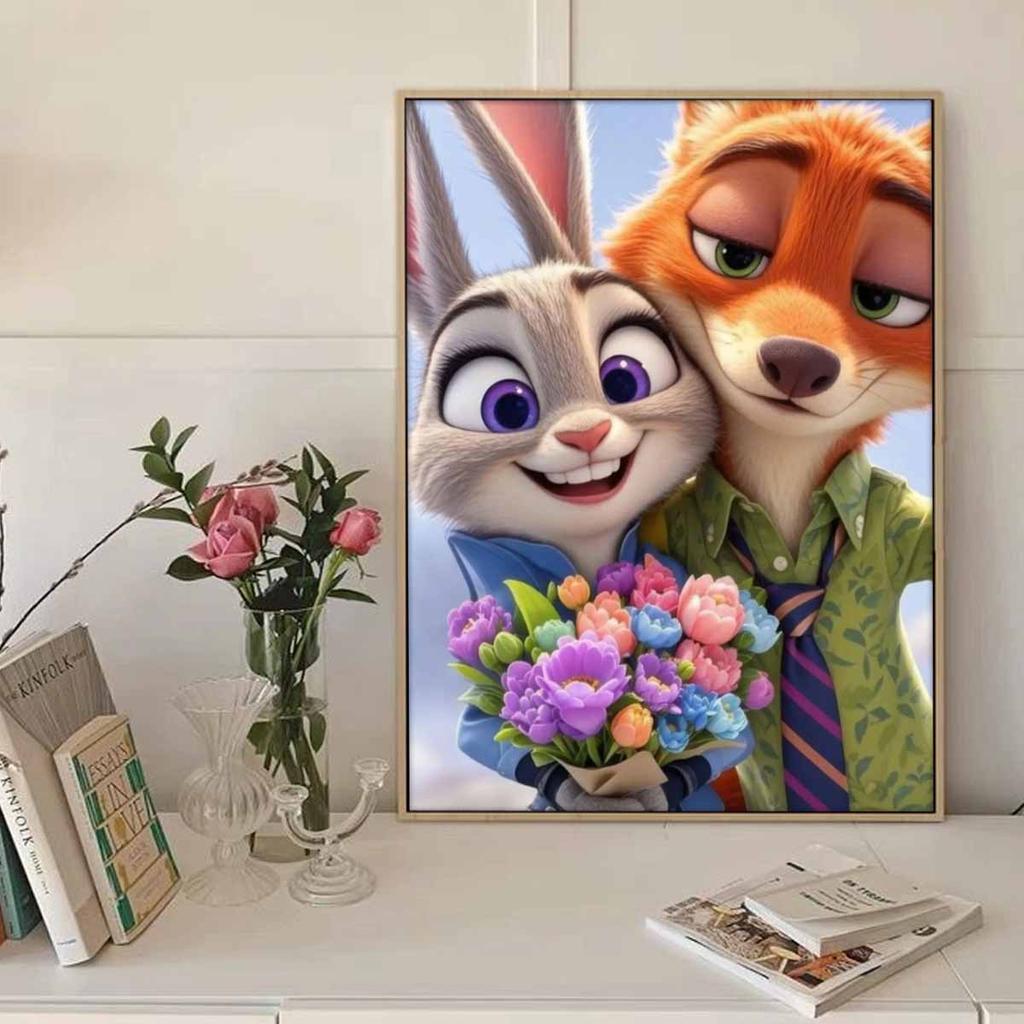 DIY Diamond Painting A Handsome Fox and A Cute Rabbit Cross Stitch Kit Mosaic Art Diamond Painting Full Circle Diamond Home Decoration