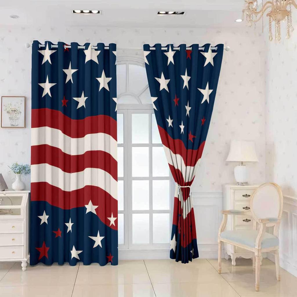 Maßgeschneiderte Verdunklungsvorhänge mit digitalem Druck der amerikanischen Flagge - Polyester, Doppelpaneel, Sonnenschutz