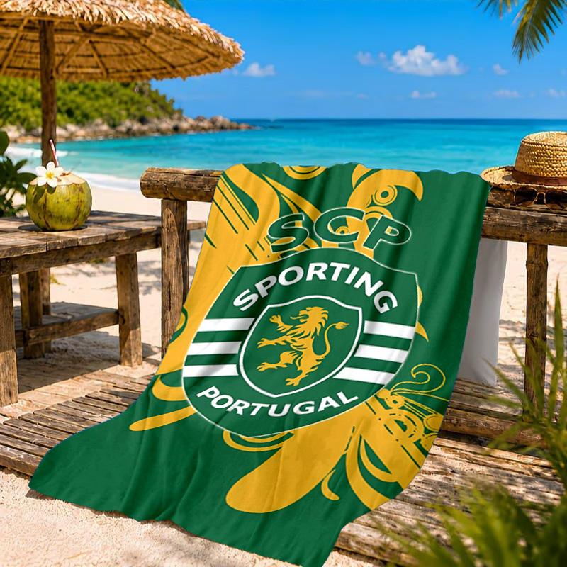 Asciugamano da Spiaggia con Stemma dello Sporting Cp, Asciugatura Rapida, Facile da Curare, Adatto Sia per il Fitness che per le Vacanze al Mare, Essenziale per lo Sport