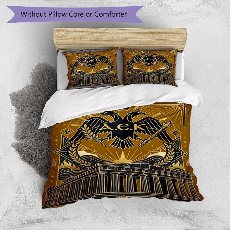 3pcs Duvet Cover Set (1*Duvet Cover + 2*Pillowcase, Without Core), AEK Athens FC Print Bedding Set, Bedroom Decor, All‑Season, Birthday Gift