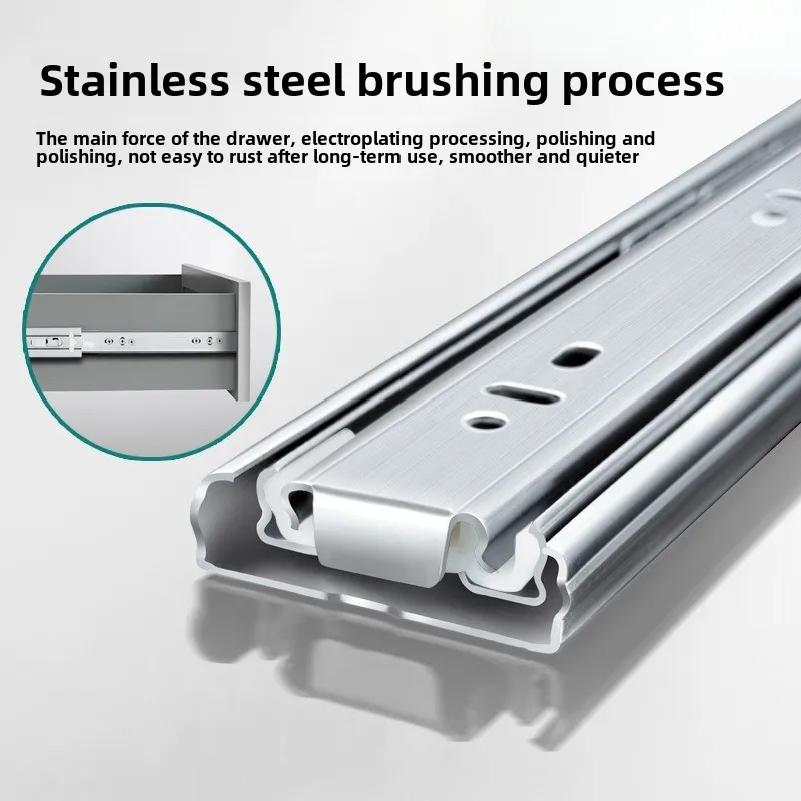 Stainless Steel Drawer Slides Soft Close Drawer Track Rail Sliding Three-Section Cabinet Slides Furniture Hardware