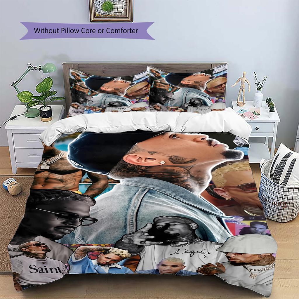 Chris Brown Pattern Bedding Home Decoration Birthday Gift (1 * duvet cover + 2 * pillowcase, without core)