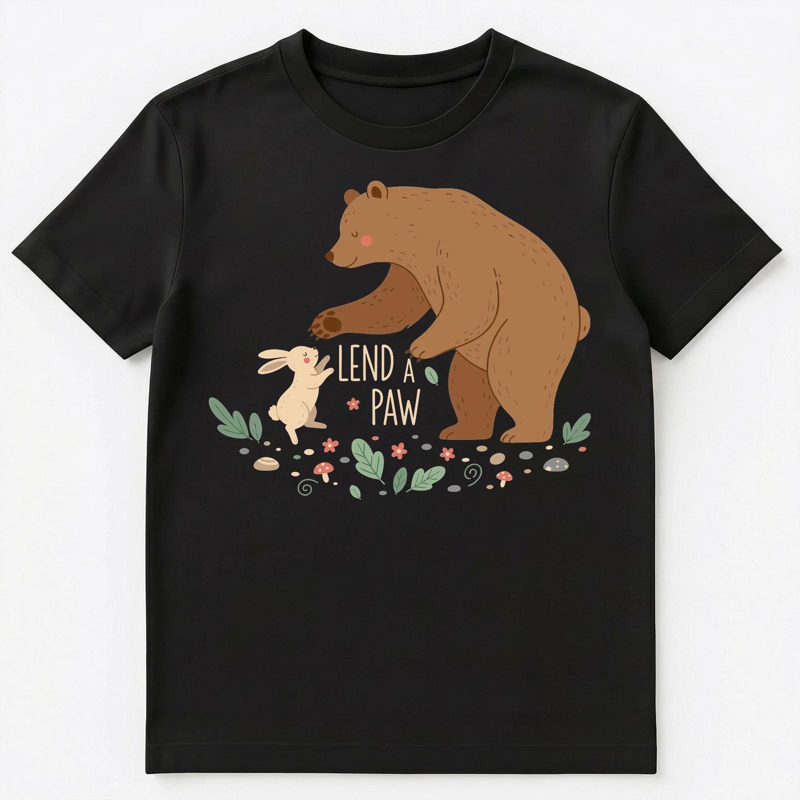 

Charming Bear And Bunny Lend A Paw Illustration Unisex T-Shirt M