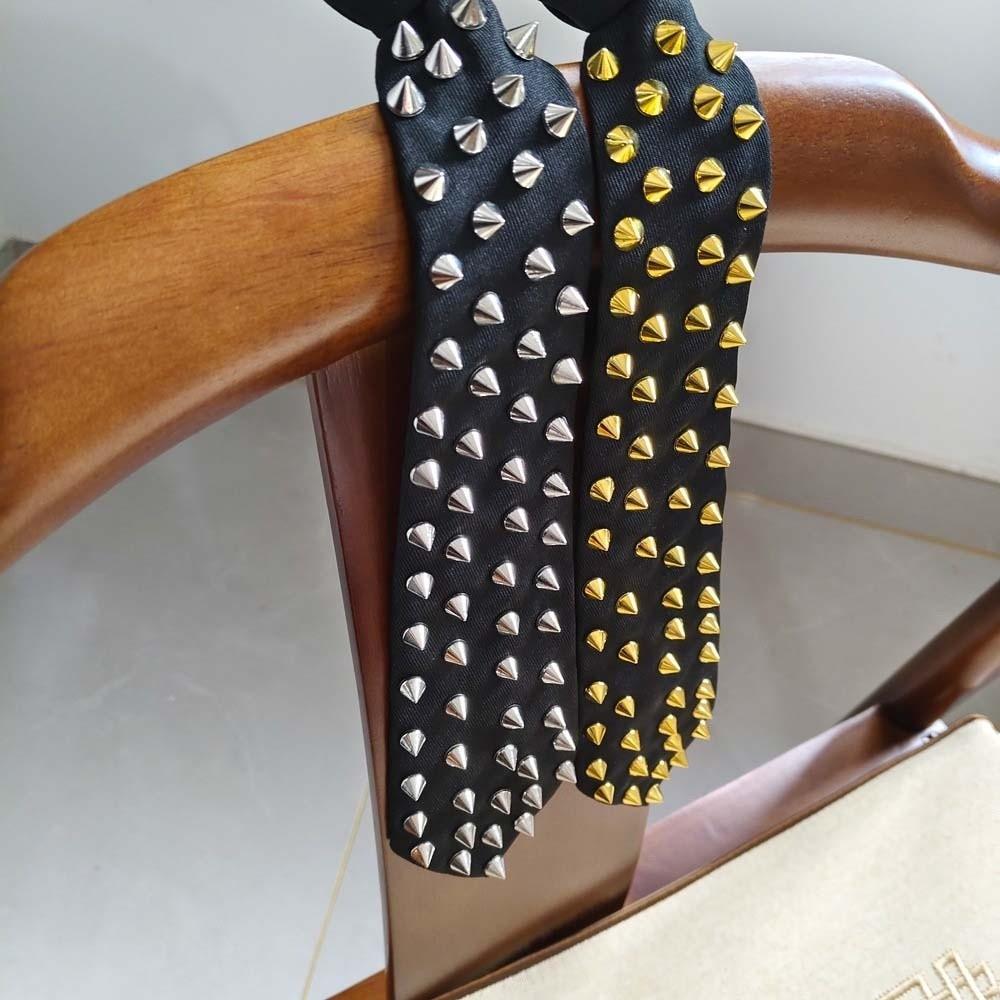 Y2K Locomotive Style Rivet Tie Black Choker Punk Style Long Necktie Geometric Collares Pre-tied Tie Cool Girls / Boys