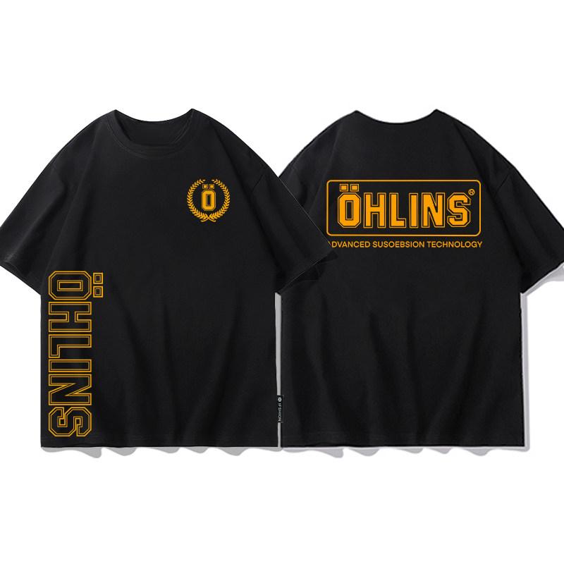 Top Summer Ohlins Black Tshirt Collection Motorcycle Shock Absorber Print Short Sleeve Tshirt Racing Fan Clothes