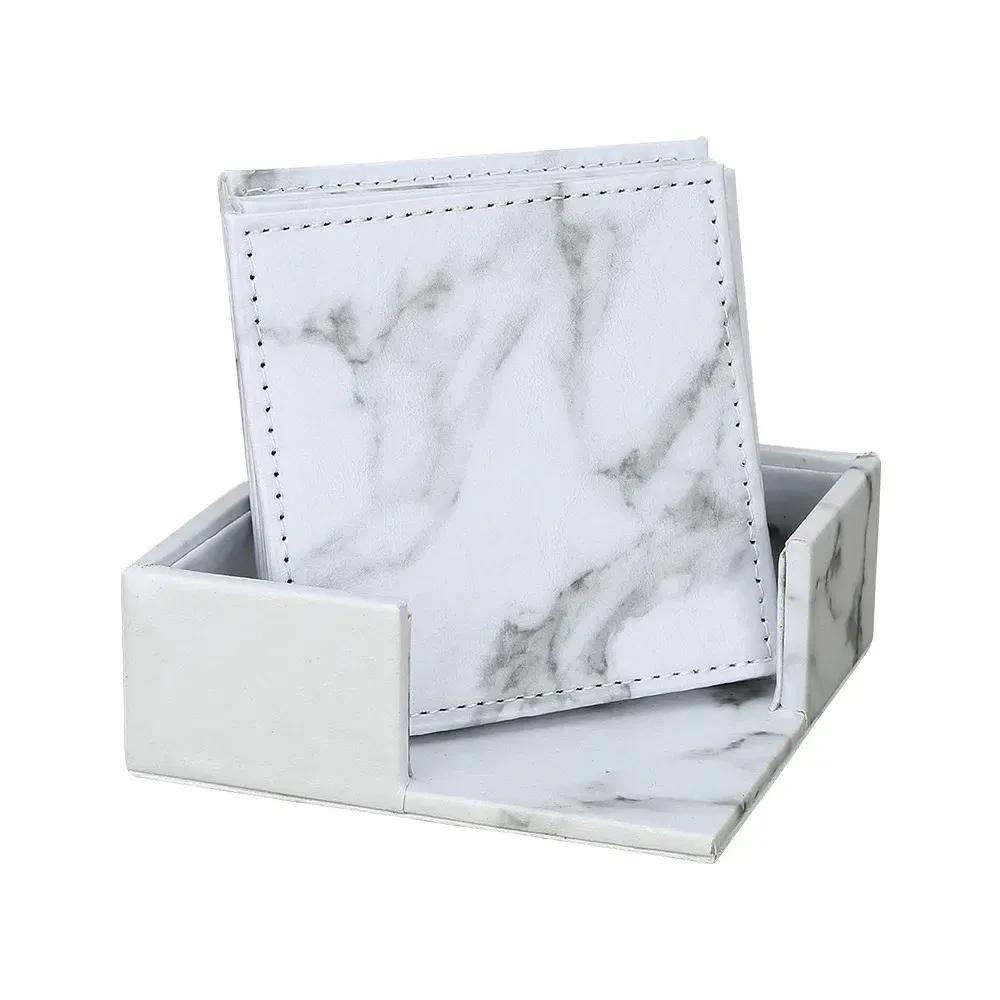 

Набор мраморных подставок для кофейных чашек 2024 года с держателем для подставок, круглые подкладки для чайных чашек из ПУ-кожи, столовые салфетки для напитков для бара Marble square-L