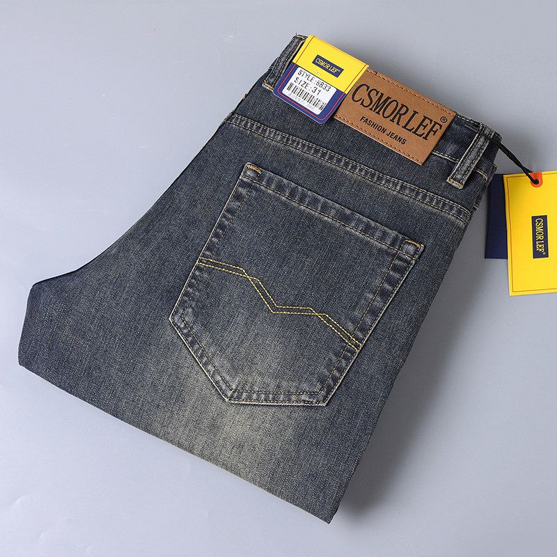 Authentic Brand-Name Jeans with Cut Tags, Original Export Surplus, Clearance Sale, Men's Stretch Straight-Leg Jeans, Trendy New Autumn/Winter Style