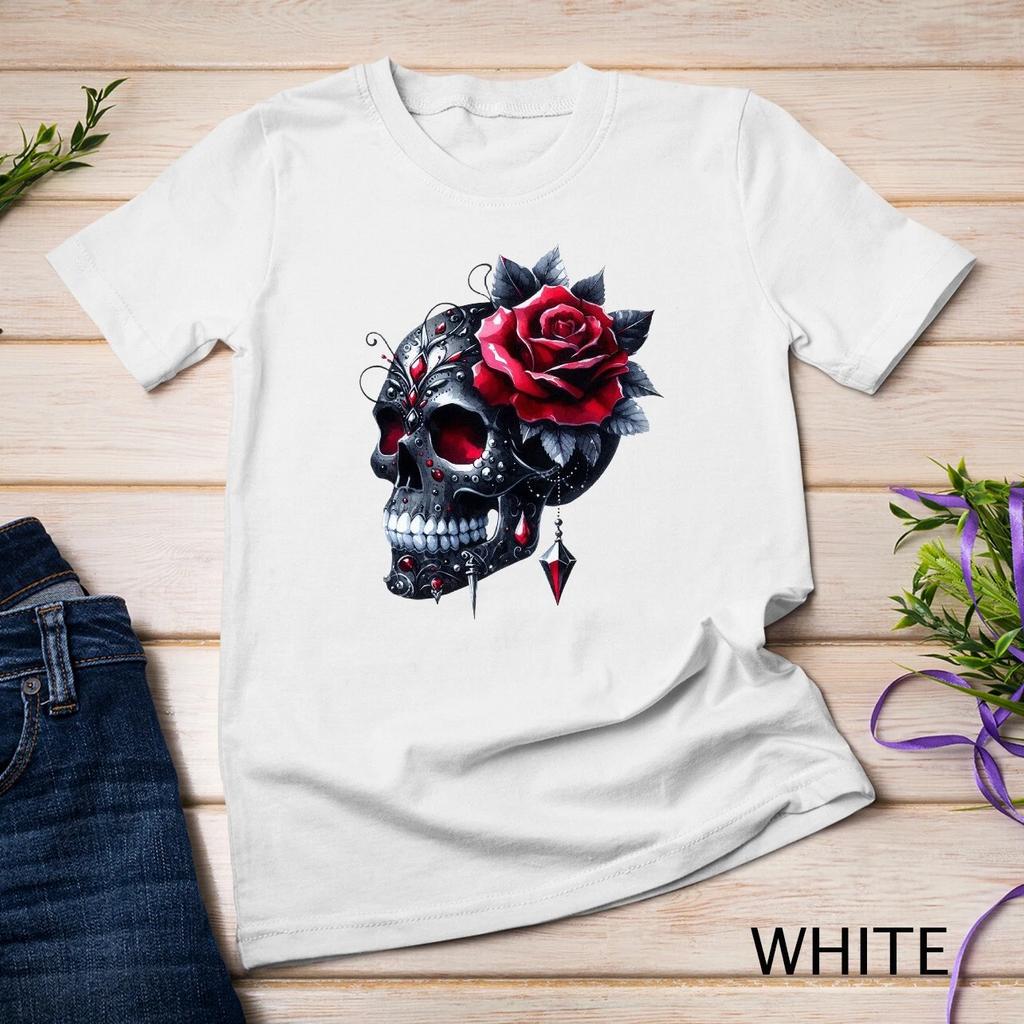 Dark Romance A Skull and Rose Valentine's Design Funny T-Shirt Unisex T-shirt 1