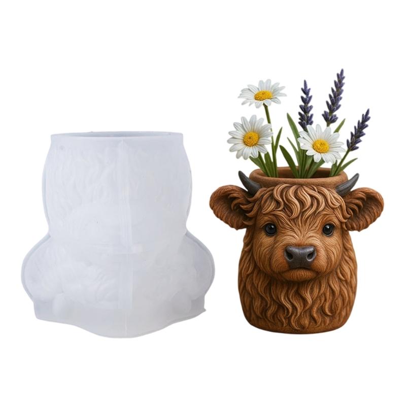 Flexible Silicone Cow Flower Pot Mold for Crafting Home Office Decoration Unique Planter Making Mould 1